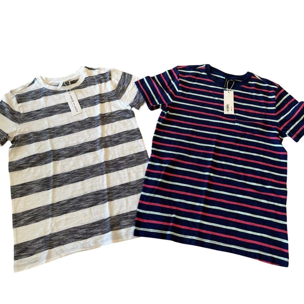 Janie and Jack Boys Striped Pocket T-Shirt 2-Pack Grey Navy Size 12 NWT